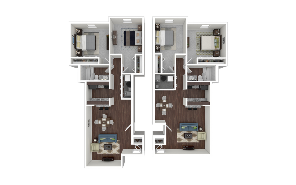 B1 Floorplan-Southwind Village Apartments 3D Apartment Floorplan