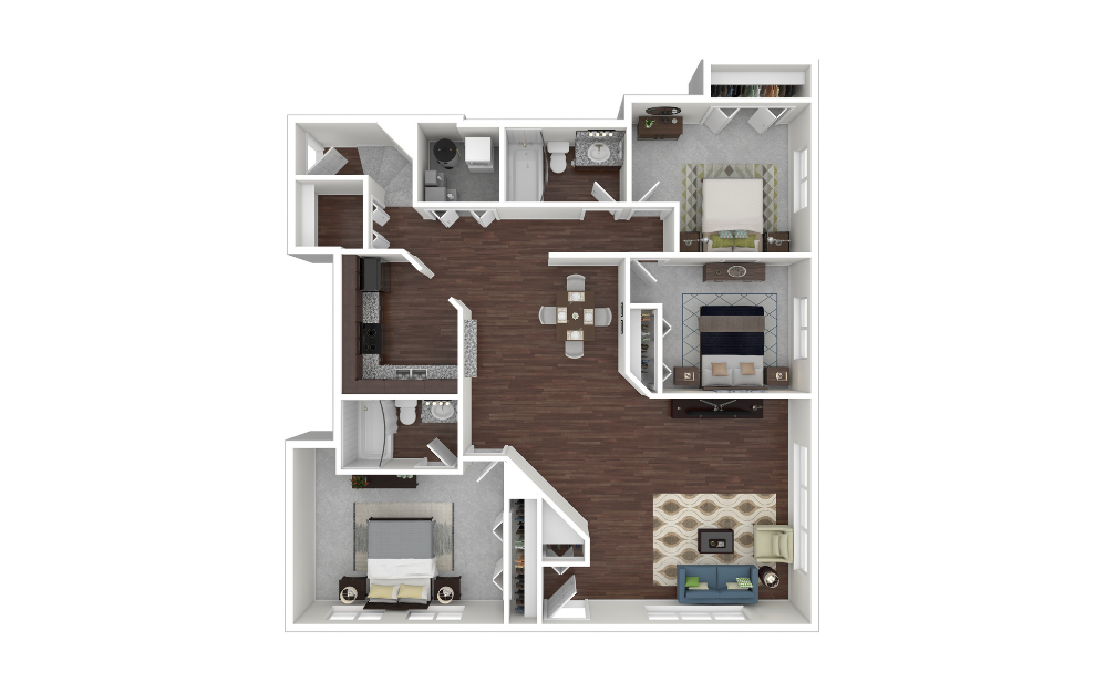 C1 Floorplan-Southwind Village Apartments 3D Apartment Floorplan